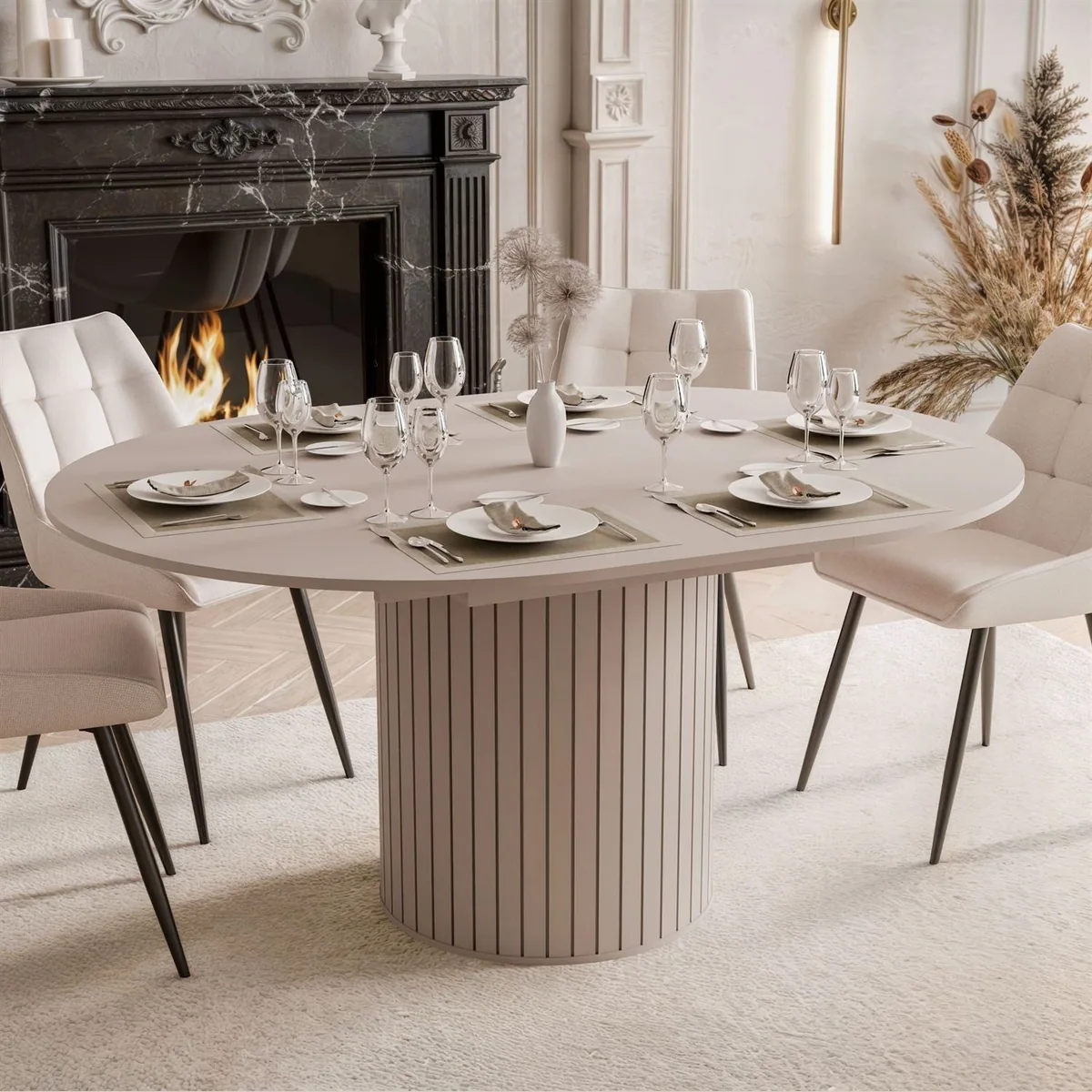 yourhouse24 Esstisch LINNEA, Ausziehbar Ø120-160cm, Elegantes Design in Kaschmir & Schwarz 3