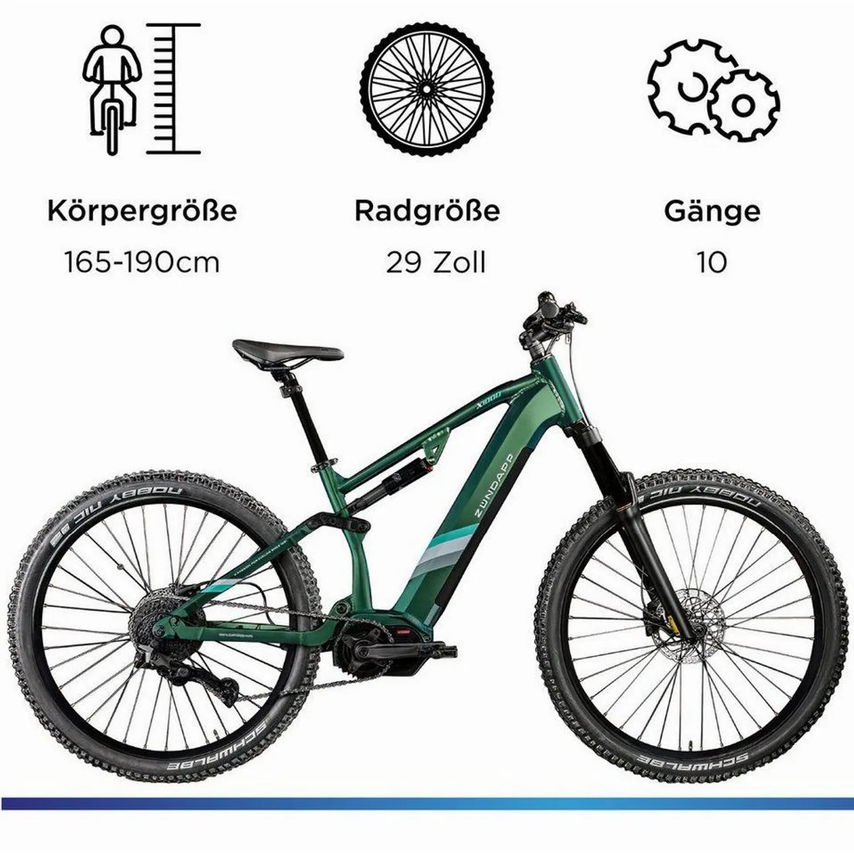 Zündapp E-Bike Mountainbike X1000, kraftvoller Mittelmotor, 733 Wh Akku, 10-Gang Shimano Schaltung 3