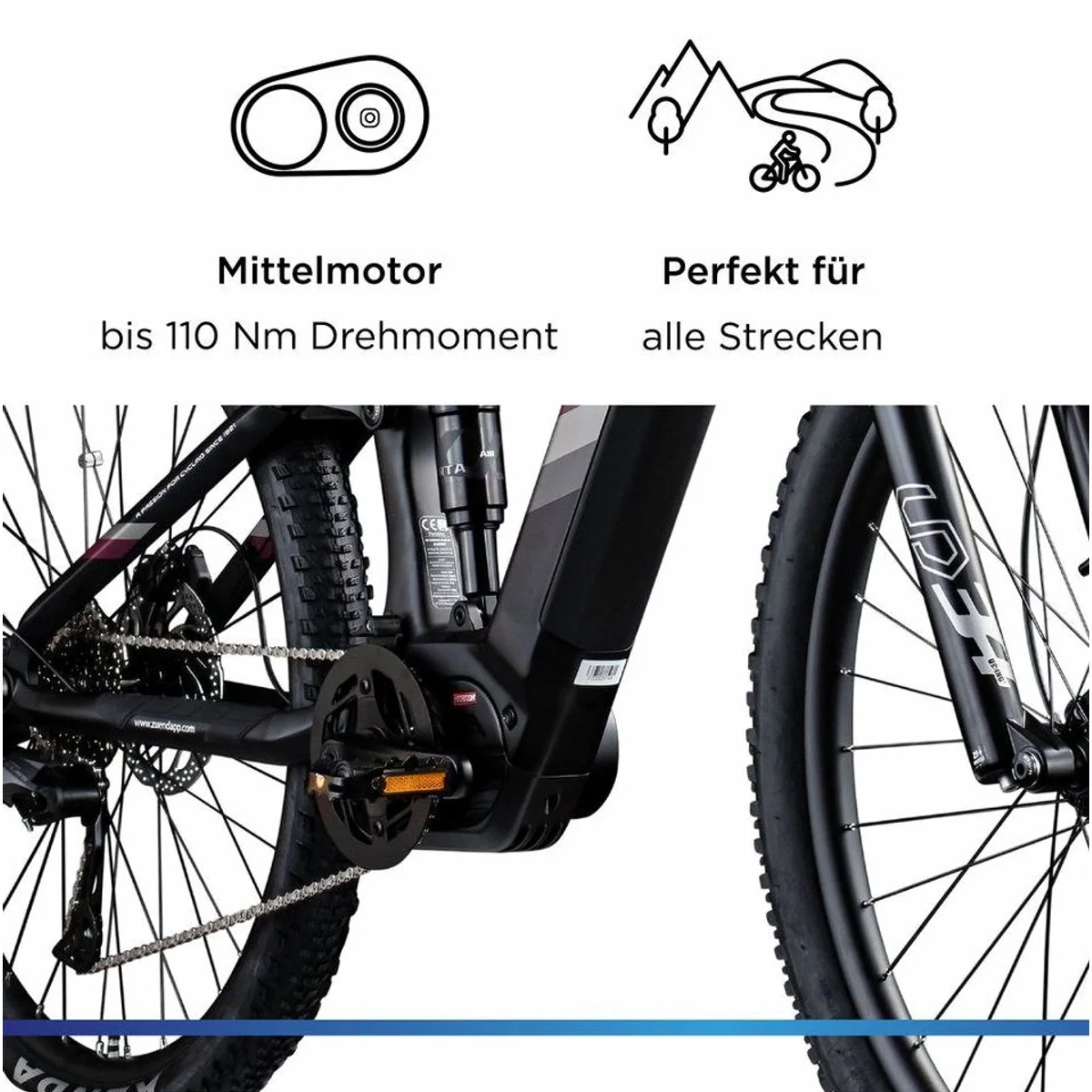 Zündapp E-Bike Mountainbike X1000, kraftvoller Mittelmotor, 733 Wh Akku, 10-Gang Shimano Schaltung 5