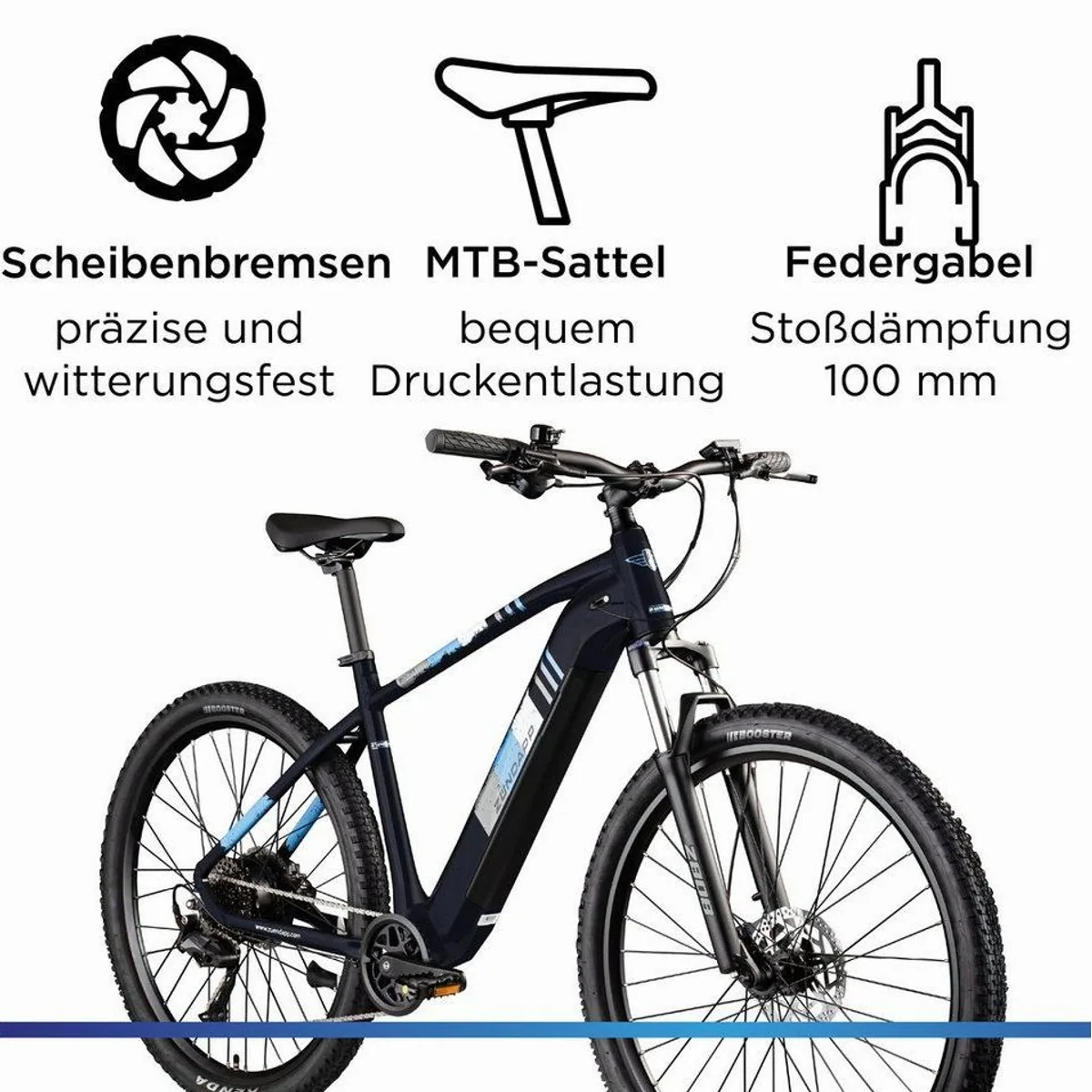 Zündapp Z808 E-Bike Mountainbike, 10-Gang Shimano, 550 Wh Akku, stabil und anpassbar 4