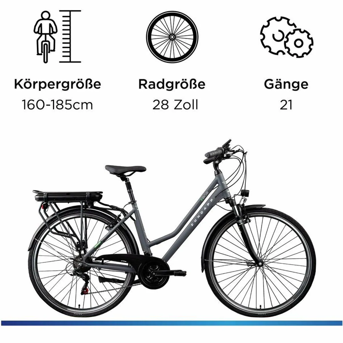 Zündapp Z802 E-Bike Trekkingrad Damen, 21 Gang Shimano Tourney, 536 Wh Akku 3