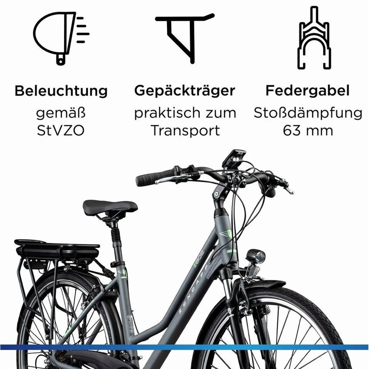 Zündapp Z802 E-Bike Trekkingrad Damen, 21 Gang Shimano Tourney, 536 Wh Akku 4