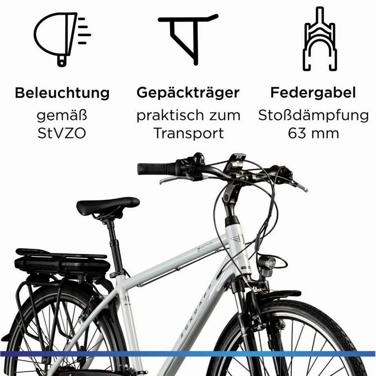 Zündapp Z802 E-Bike Trekkingrad, 21 Gang Shimano, 536 Wh Akku, komfortable Ausstattung 4