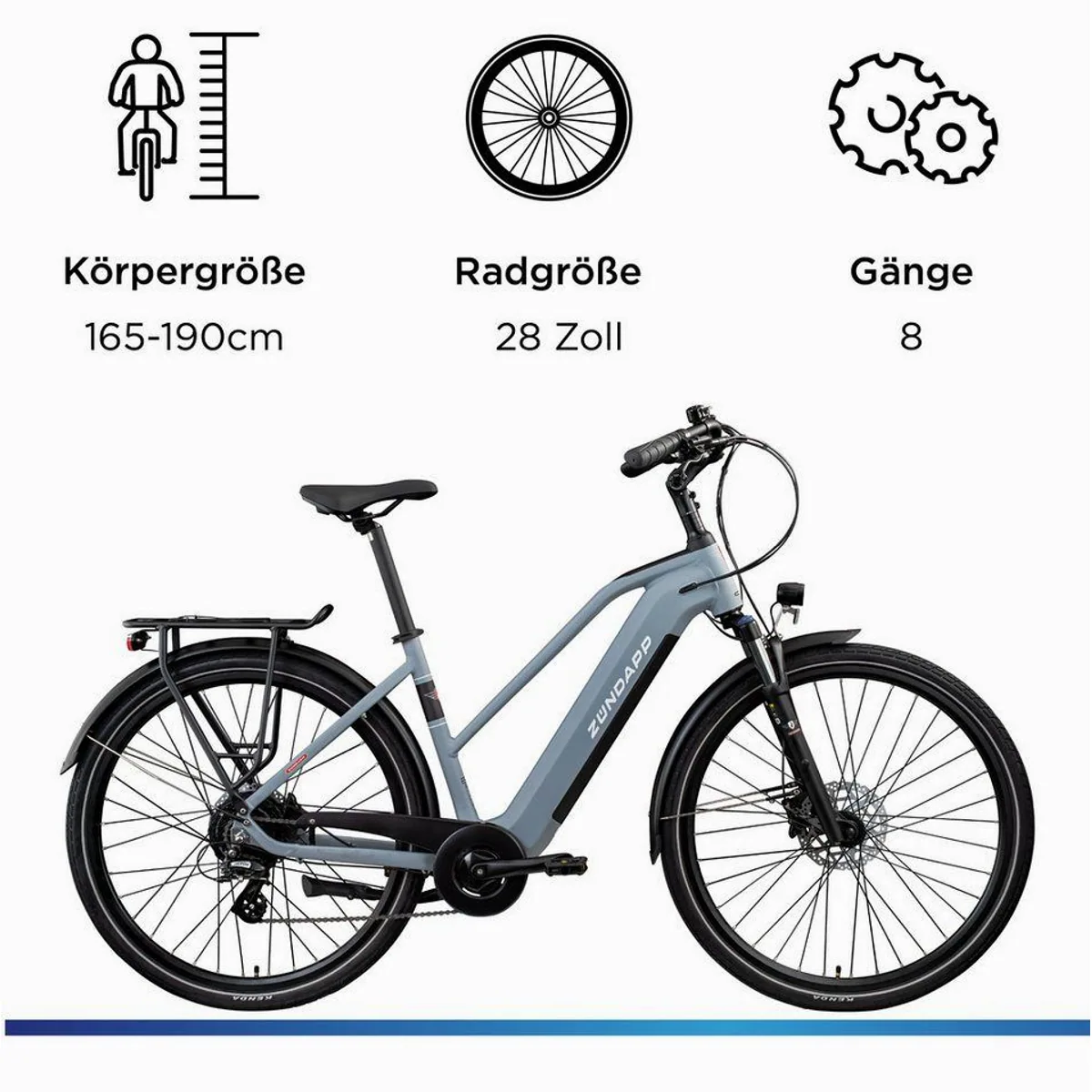 Zündapp Z810 E-Bike Trekkingrad, 8-Gang Shimano, 550 Wh Akku, Heckmotor 3